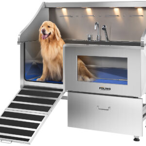POLIMO LED Professional Stainless Steel Dog Bathing Station（Left RAMP, 61″）