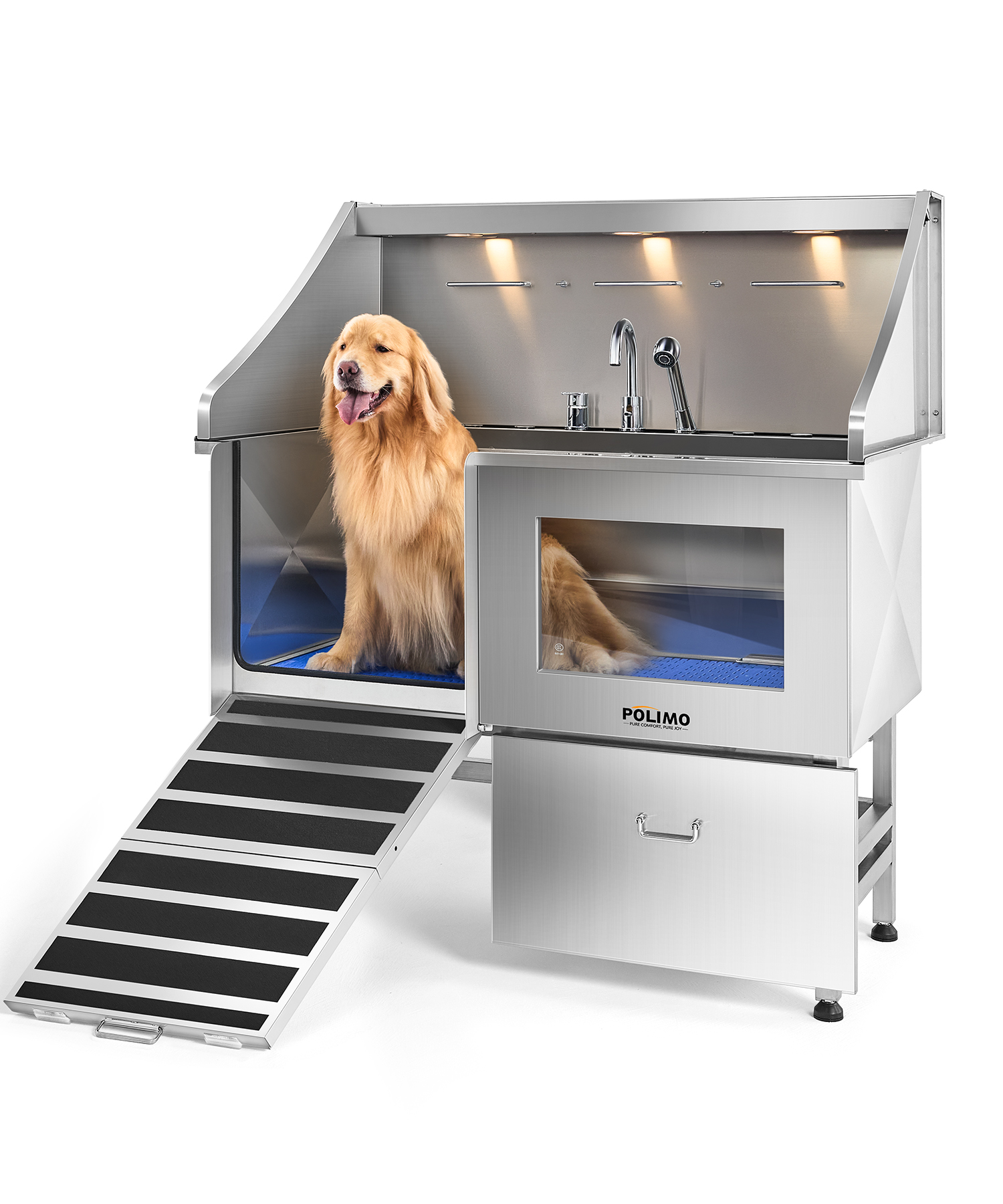 POLIMO LED Professional Stainless Steel Dog Bathing Station（Left RAMP, 50″）
