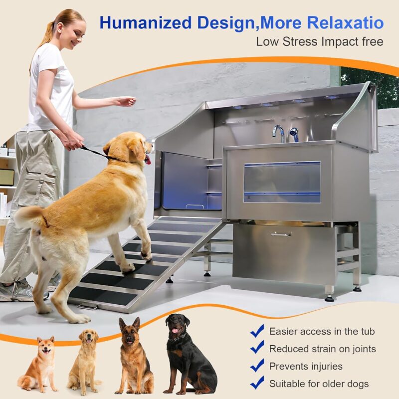 POLIMO LED Professional Stainless Steel Dog Bathing Station（Left RAMP, 61″） - Image 4