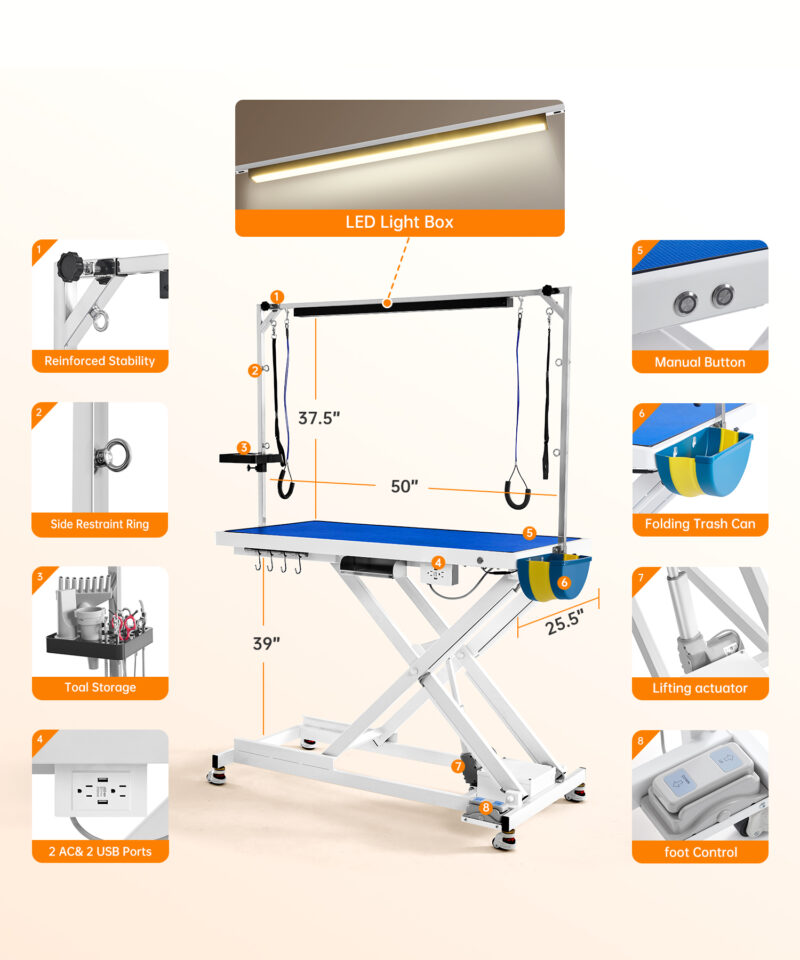POLIMO LED Professional Electric Dog Grooming Table(White) - Image 3