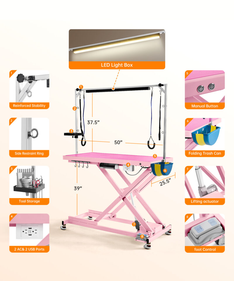 POLIMO LED Professional Electric Dog Grooming Table(pink) - Image 6