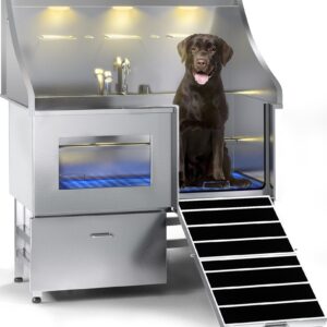 POLIMO LED Professional Stainless Steel Dog Bathing Station（Right RAMP, 50″）