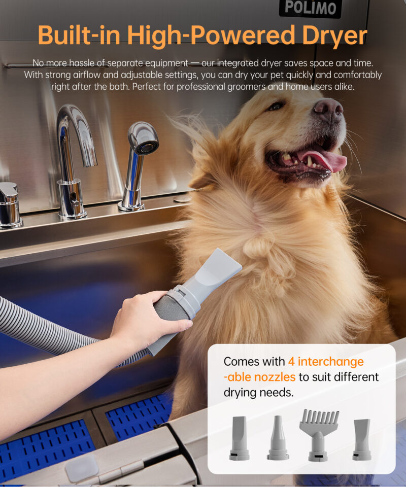 POLIMO Dog Wash Station with Pet Dryer & LED(Left Ramp, 61") - Image 2