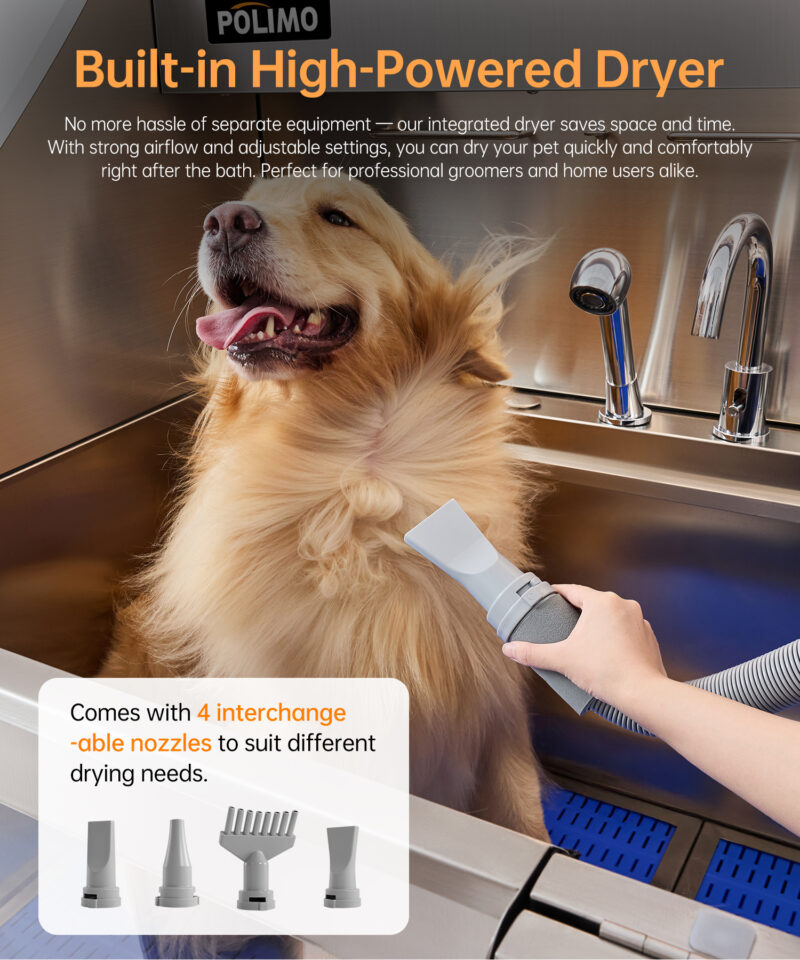 POLIMO Dog Wash Station with Pet Dryer & LED(Right Ramp, 61") - Image 2