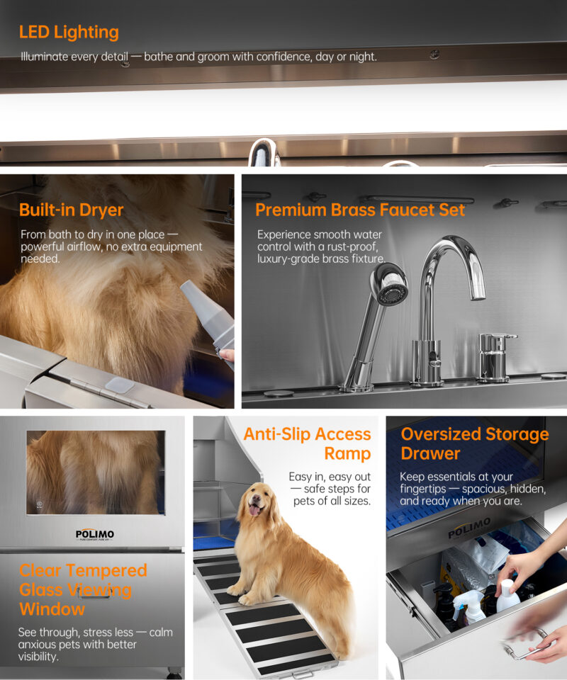 POLIMO Dog Wash Station with Pet Dryer & LED(Right Ramp, 61") - Image 3