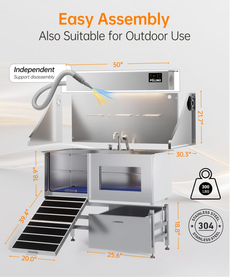 POLIMO Dog Wash Station with Pet Dryer & LED(Left Ramp, 50") - Image 5