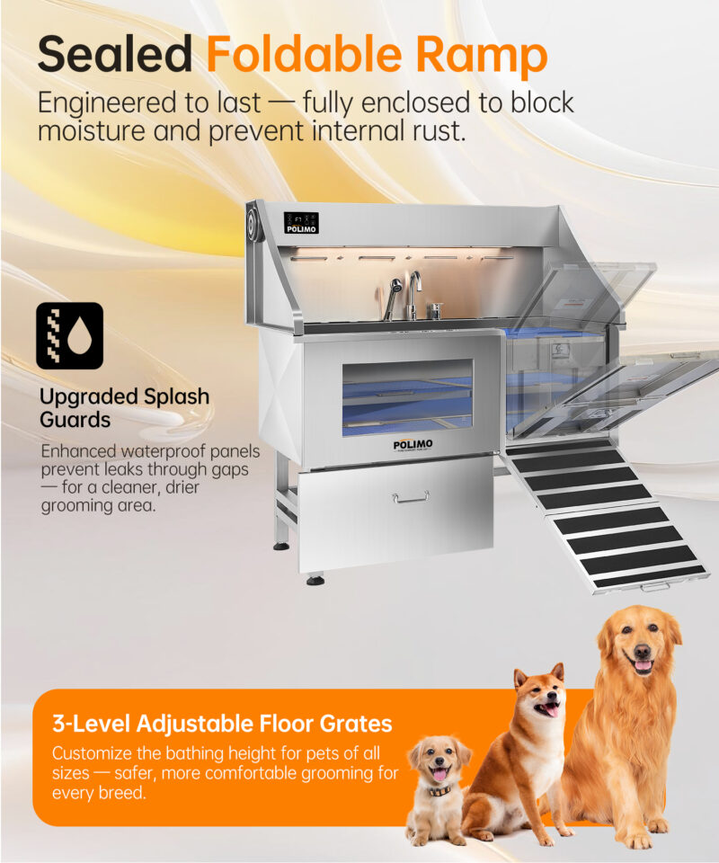 POLIMO Dog Wash Station with Pet Dryer & LED(Right Ramp, 50") - Image 7
