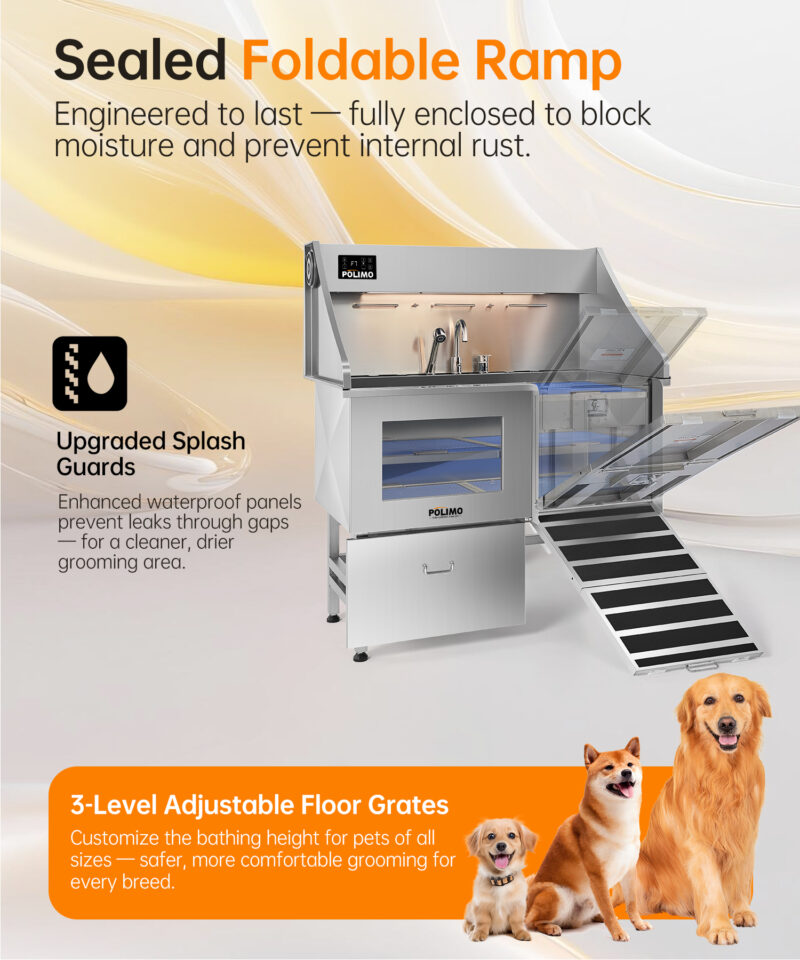 POLIMO Dog Wash Station with Pet Dryer & LED(Right Ramp, 61") - Image 7