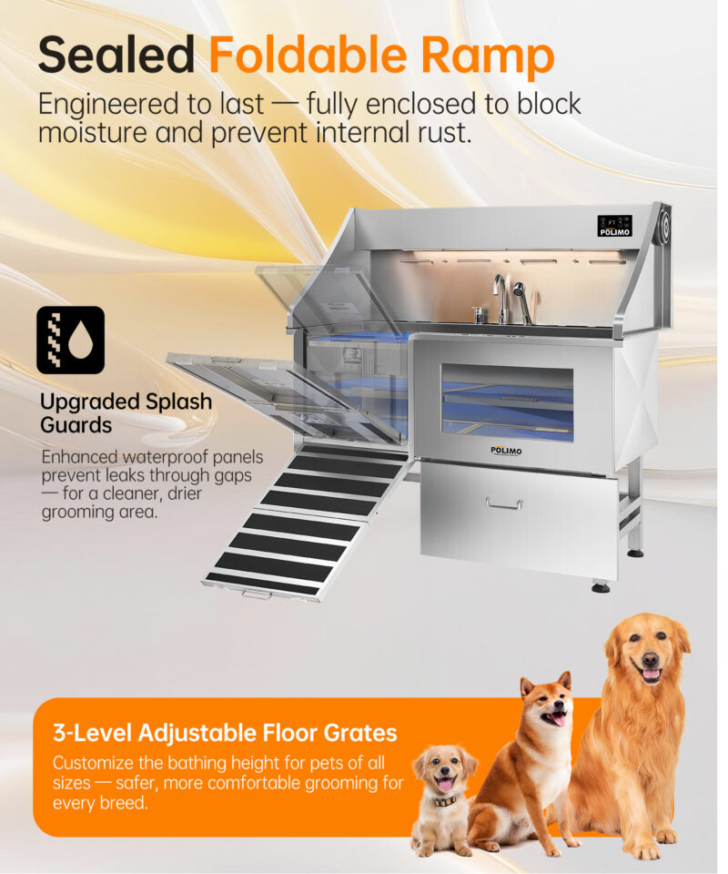 POLIMO Dog Wash Station with Pet Dryer & LED(Left Ramp, 50") - Image 7