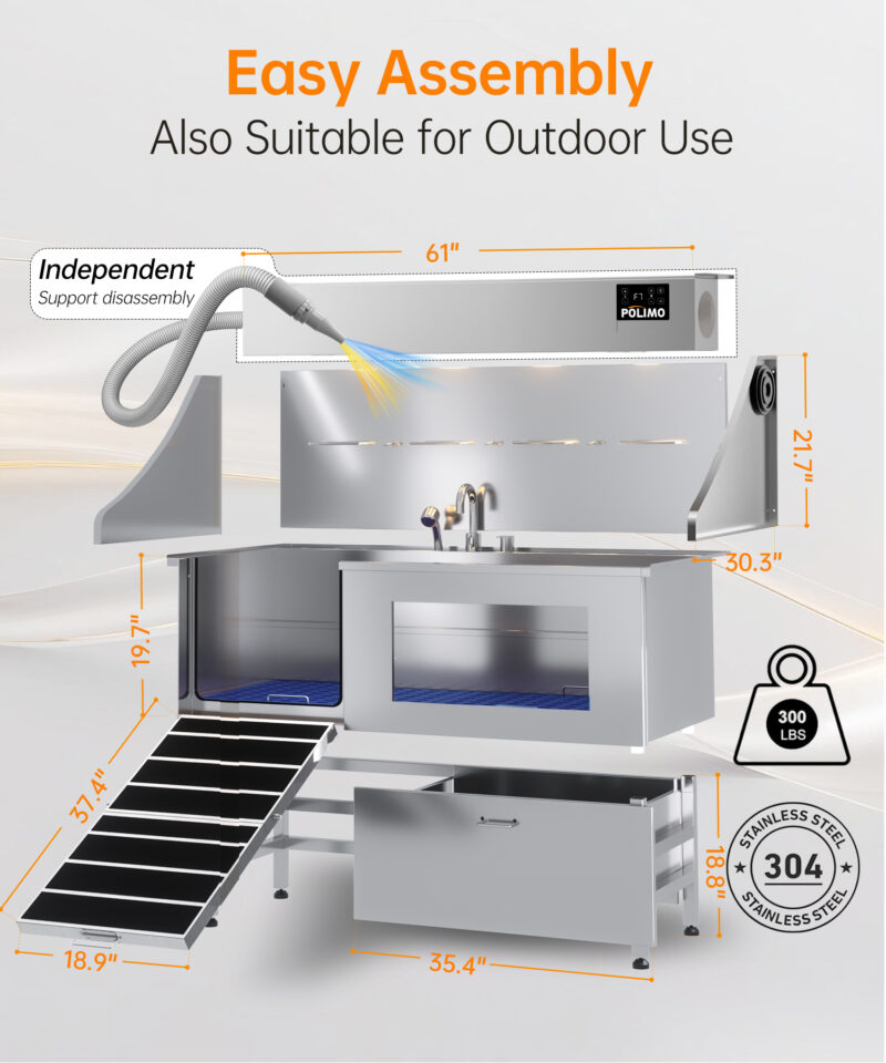 POLIMO Dog Wash Station with Pet Dryer & LED(Left Ramp, 61") - Image 5